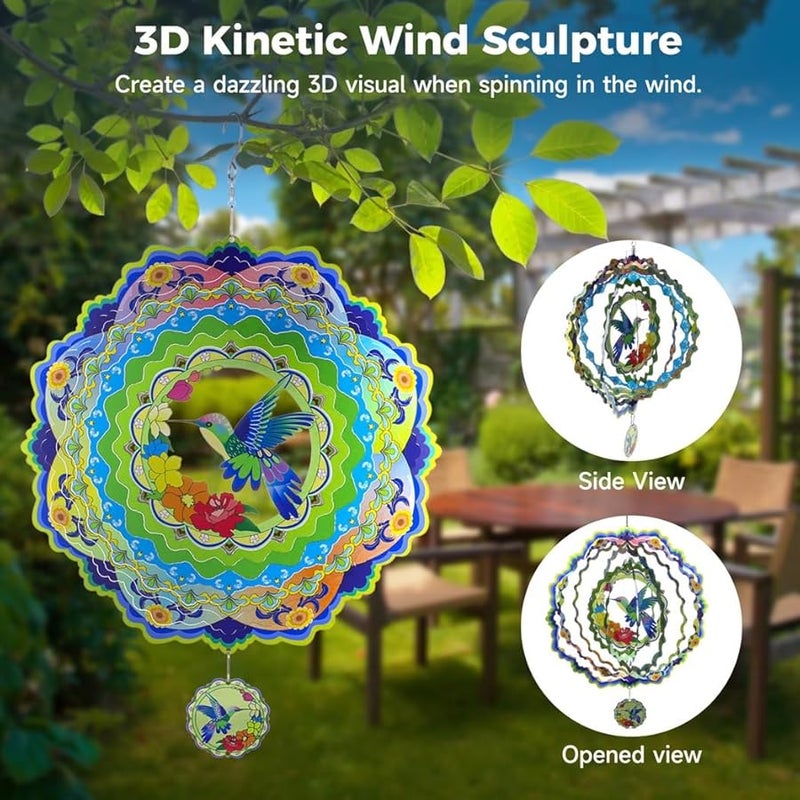 تمثال طائر الطنان الدوار من الفولاذ المقاوم للصدأ - ديكور فني معلق كبير للفناء والشرفة والحديقة - Image 5